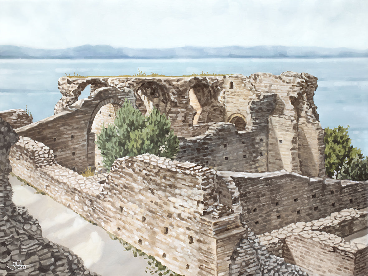 Grotten des Catull Gardasee, historische Stätte Kunstdruck, mediterranes Gemälde 