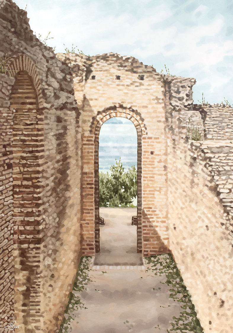 römische Palastruine, italienischer Kunstdruck, mediterranes Gemälde 