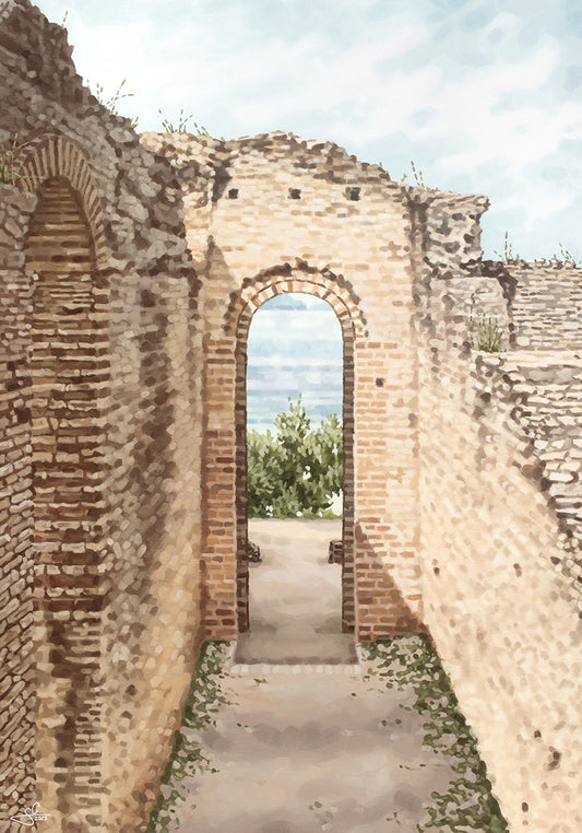 römische Palastruine, italienischer Kunstdruck, mediterranes Gemälde 