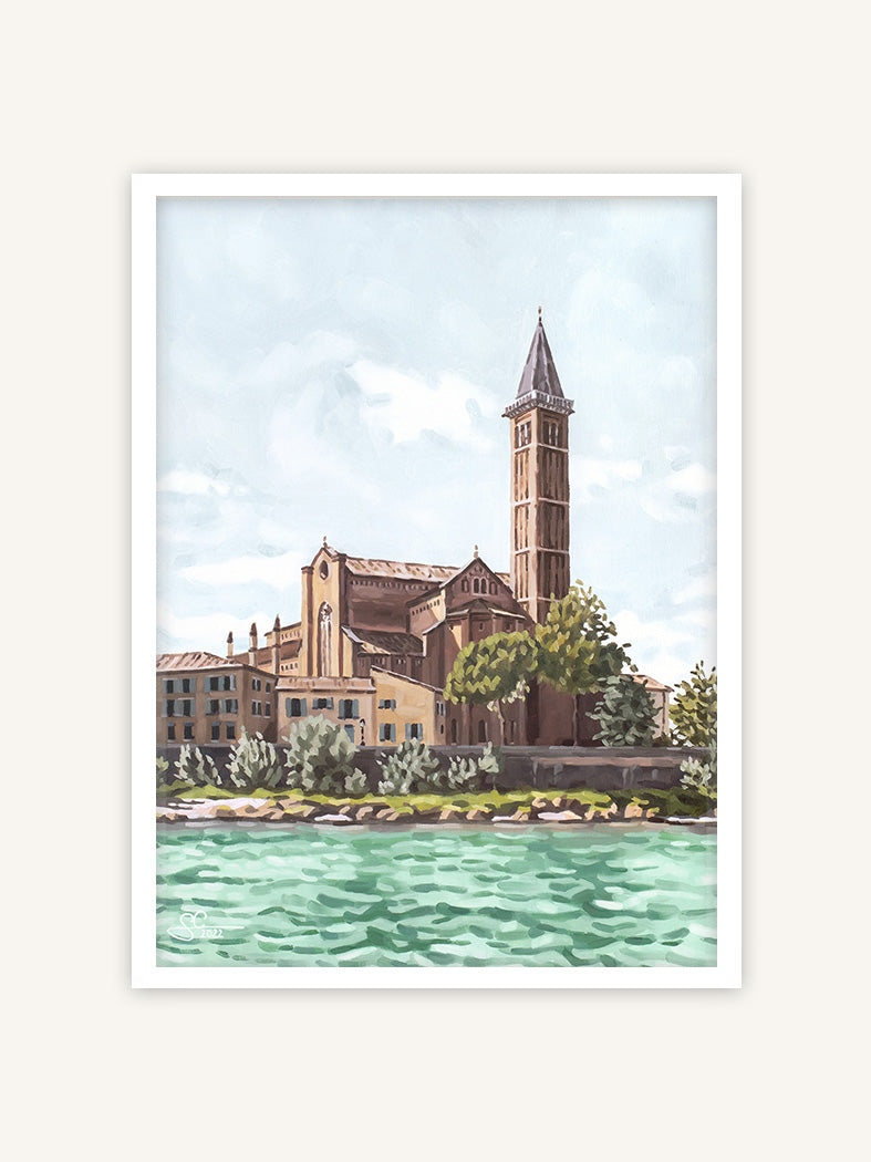 Verona gotische Basilika Sant'Anastasia, Italien Architektur Kunstdruck, Italien Poster in weißem Rahmen