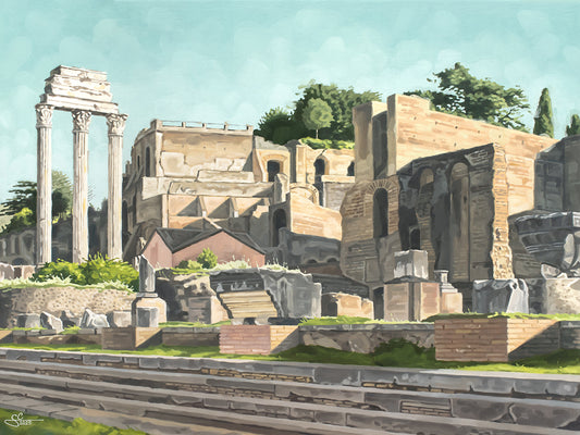 Forum Romanum Rom, antike Ruinen Kunstdruck, mediterranes Gemälde