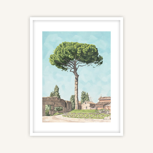 Rome art print featuring a Roman pine tree