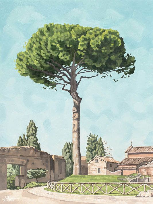 Rom Palatinhügel mit Pinie, italienische Landschaft Kunstdruck, mediterranes Gemälde