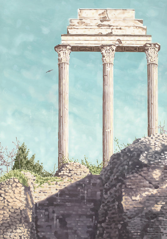 Dioskurentempel in Rom, italienischer Kunstdruck, mediterranes Gemälde