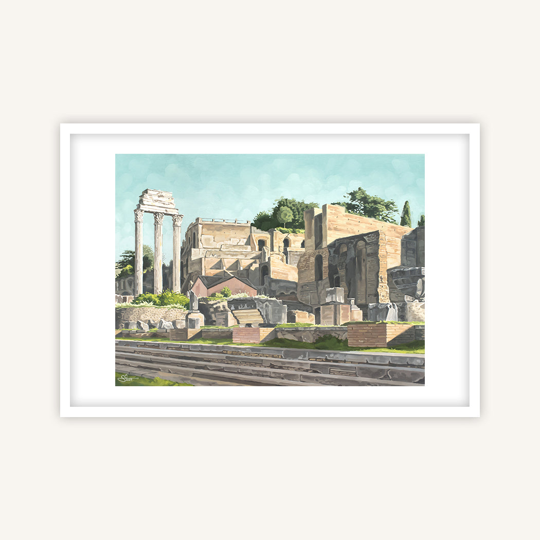 Rome fine art print featuring the Roman Forum in spring with temples and historic landmarks