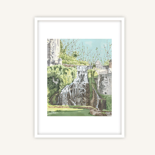 Rome art print featuring a waterfall in Tivoli