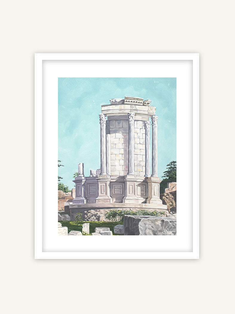 Rom Tempel Kunstdruck, Forum Romanum Architektur, Italien Poster in weißem Rahmen mit Passepartout