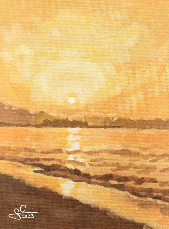 Kreta Sonnenuntergang Wandbild, griechische Küste mit kraftvoller Sonne, mediterranes Gemälde