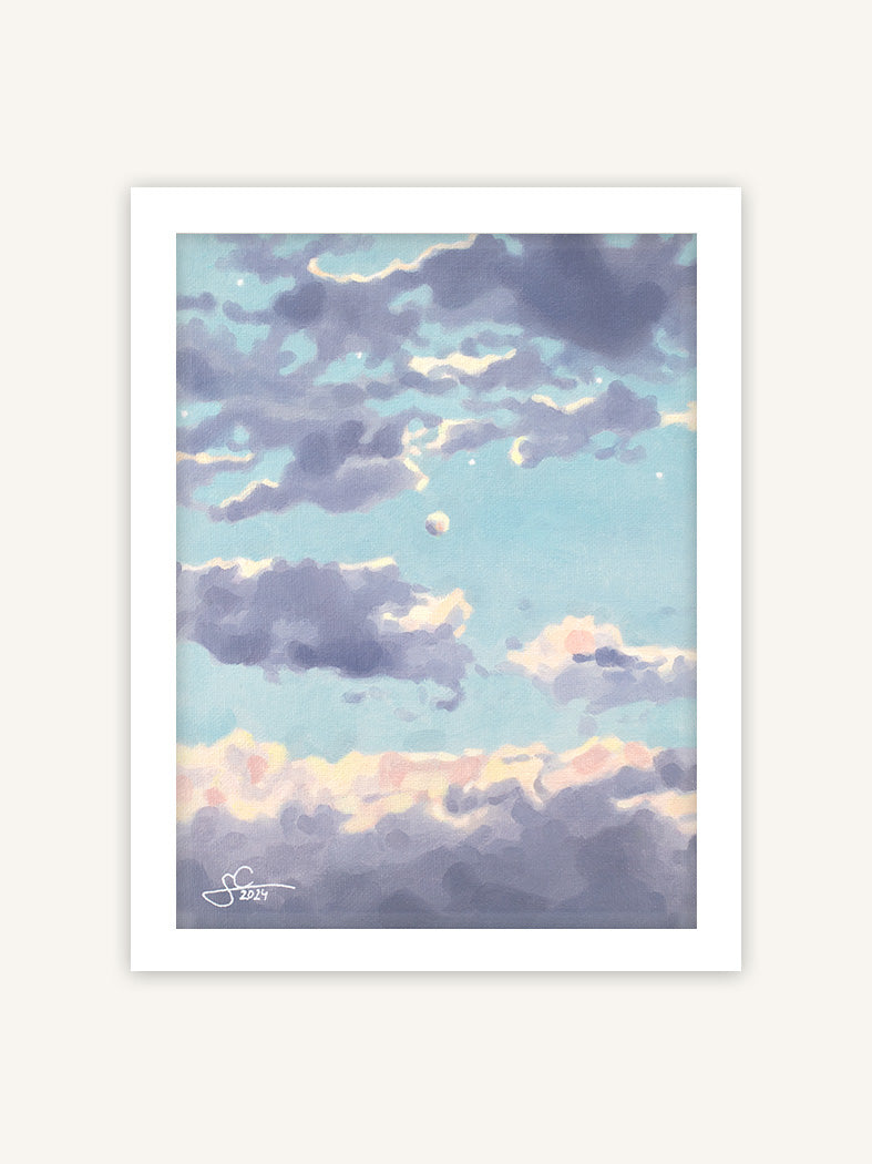 Florenz Himmel Kunstdruck, Abendhimmel über Italien, handgemaltes Ölgemälde in weißem Rahmen