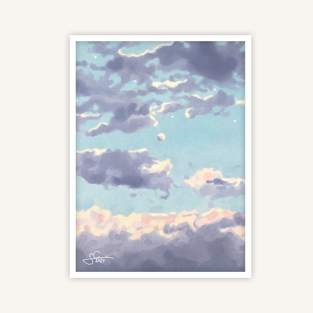 Florence pastel sky with moon, stars and violet clouds, fine art print