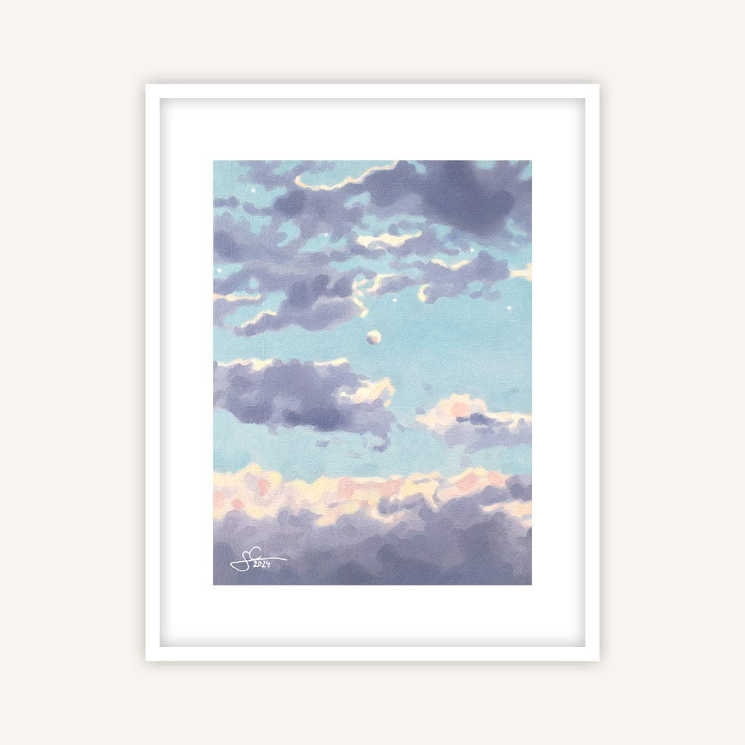 Florence pastel sky with moon, stars and violet clouds, fine art print