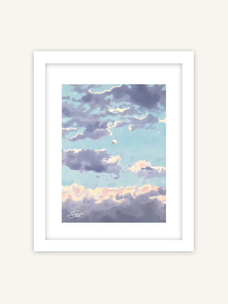 Florenz Himmel Kunstdruck, Abendhimmel über Italien, handgemaltes Ölgemälde in weißem Rahmen mit Passepartout