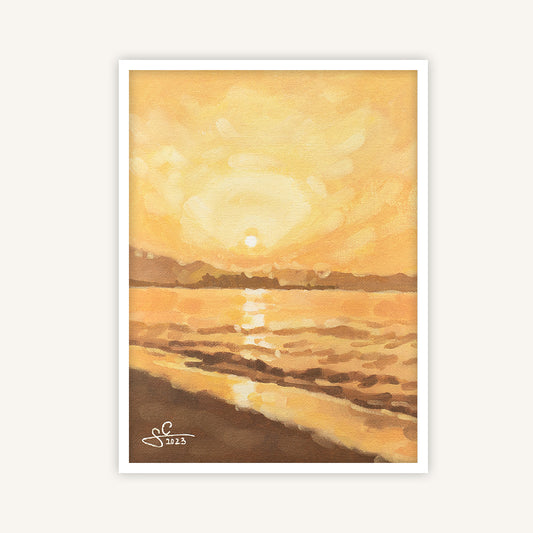 Crete beach art print in warm colours