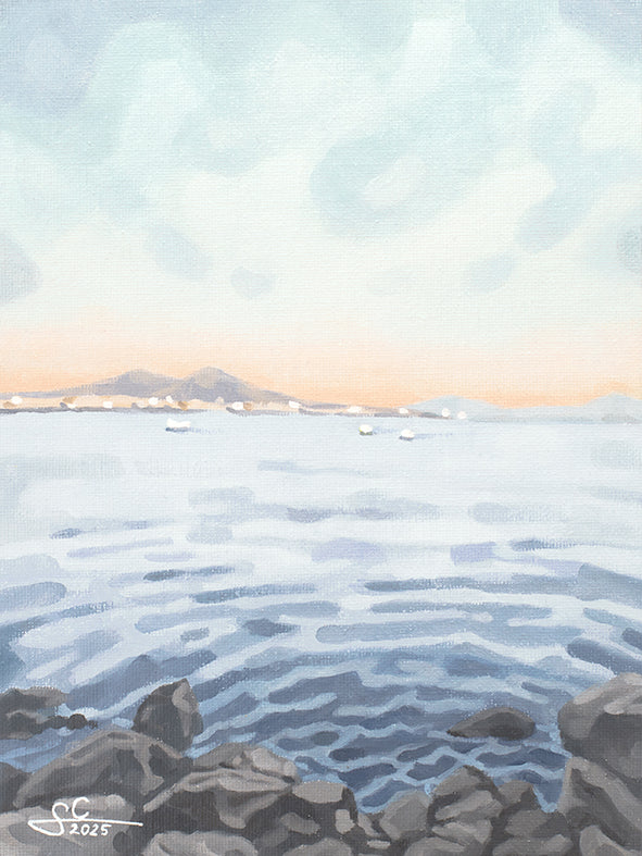 Neapel Vesuv Kunstdruck, Golf von Neapel bei Sonnenuntergang, mediterranes Gemälde