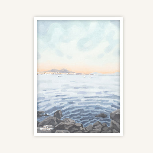 Naples gulf art print with Mount Vesuvius