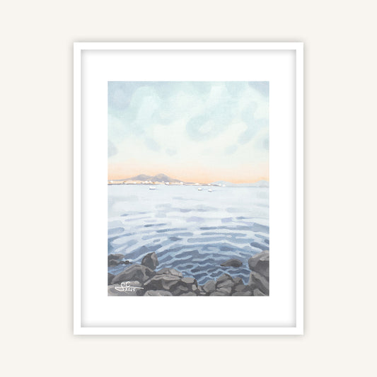 Naples gulf art print with Mount Vesuvius