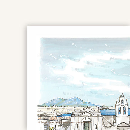 Naples Italy travel journal A5 featuring a travel drawing of the Gulf of Naples, cover detail view