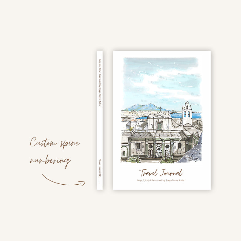 Naples Italy travel journal A5, spine detail