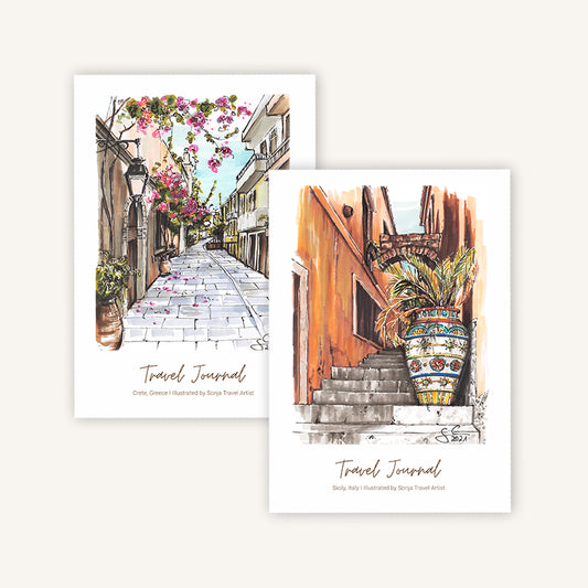 Crete and Sicily travel journal bundle A5, covers